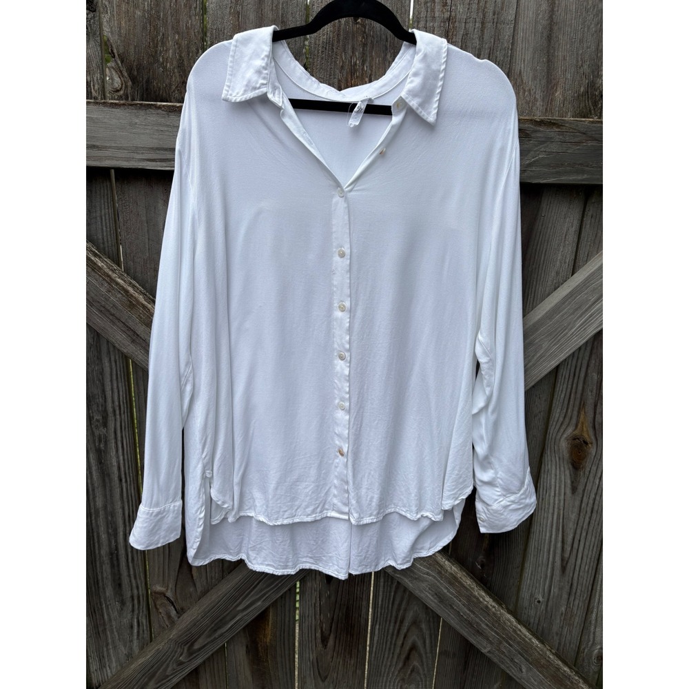 Jane + Delancey White Rayon Roll Tab Button Down Shirt Plus Size 2X
